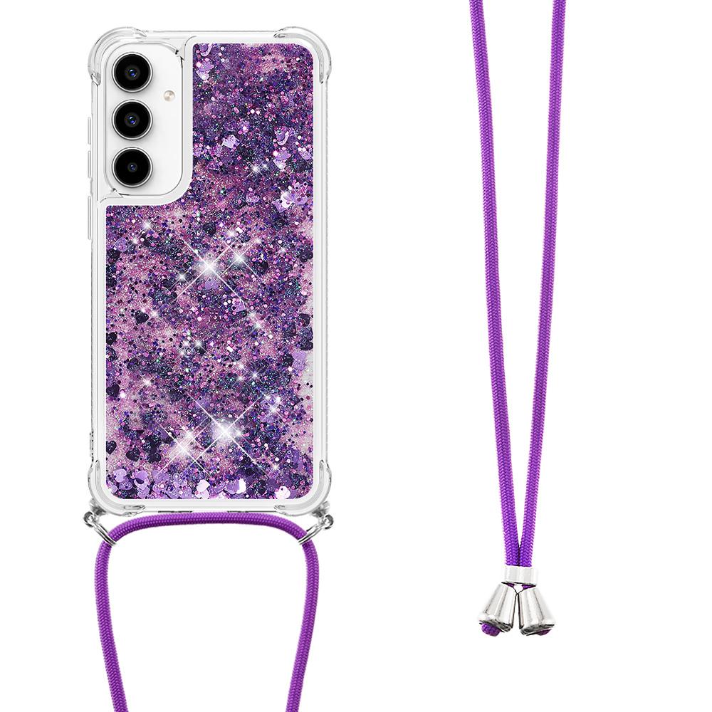 

For Samsung Galaxy A36 5G TPU Case Quicksand Design Phone Cover with Lanyard Dark Purple/Hearts