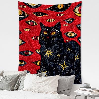 Cat Coven Tapestry Printed Witchcraft Hippie Tapiz Wall Hanging Bohemia Mandala Art Aesthetic Room Decor