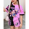 Kpop Cartoon Graphic Girls T-Shirt and Pants Set Girls' Summer Clothing Cute Short Sleeve Set Children's T-Shirt and Shorts Set