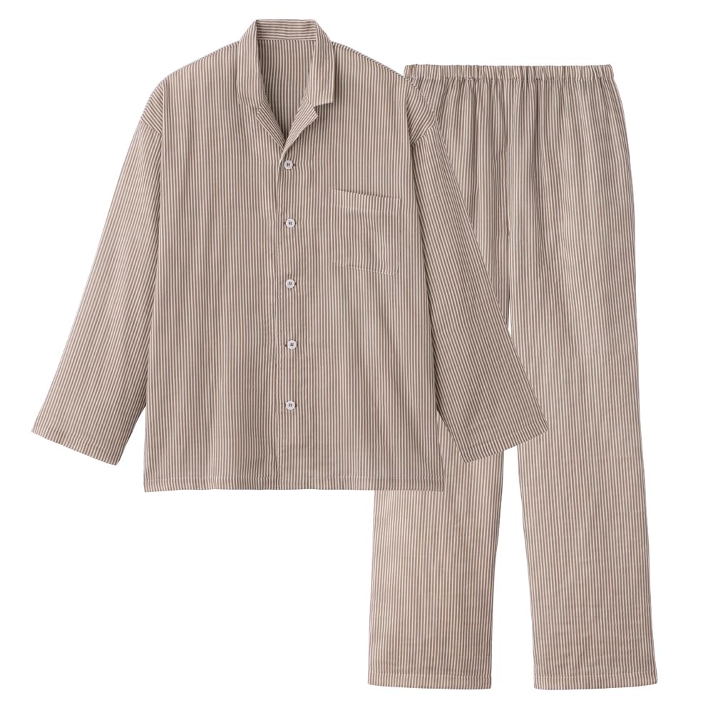 Gunze Acedron Long Sleeve and Pants Modified Rayon Double Brown Men's Pajamas, Gauze, (SF4554)