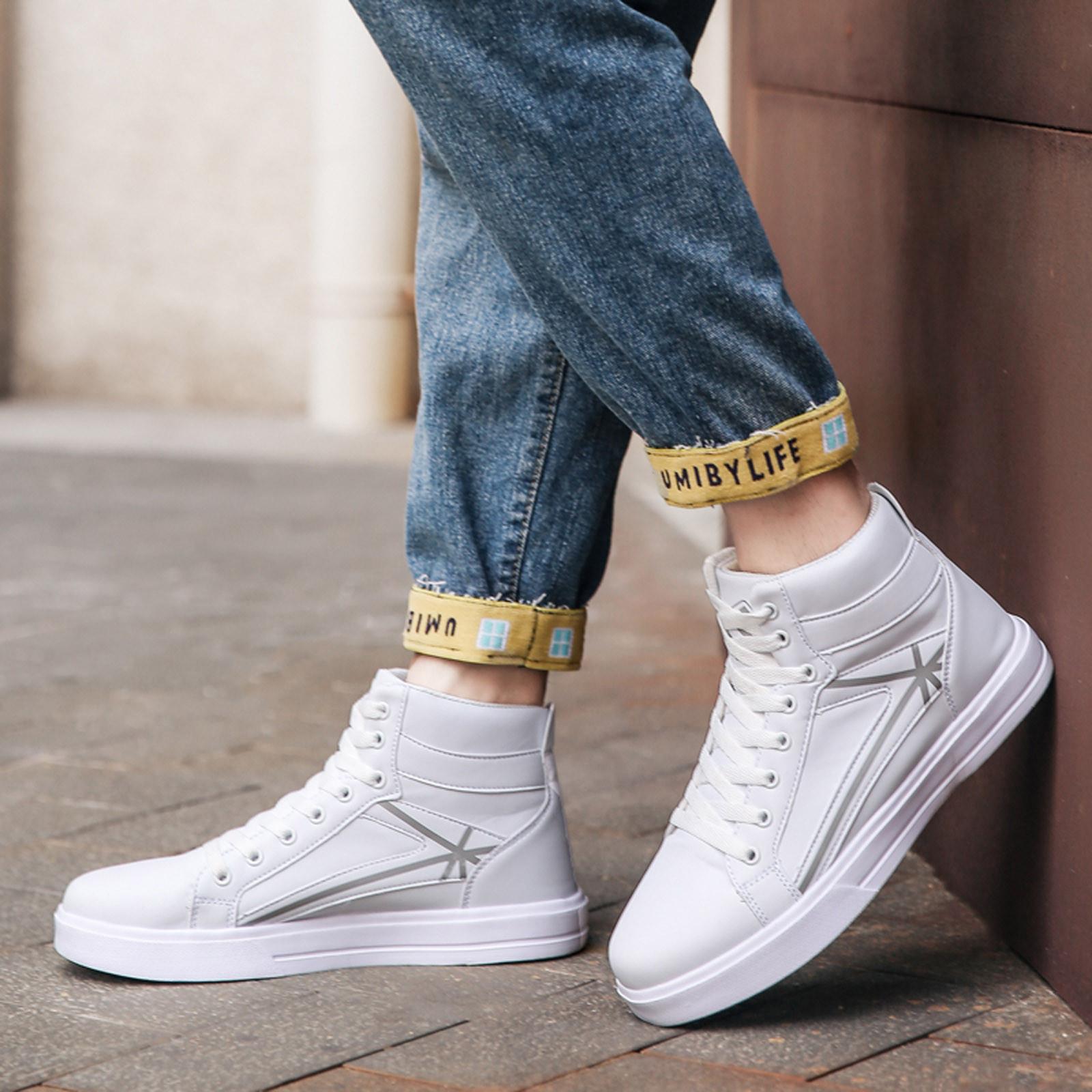 

Модная мужская обувь, дышащая однотонная уличная повседневная обувь, мужская обувь с высоким берцем 44 белый