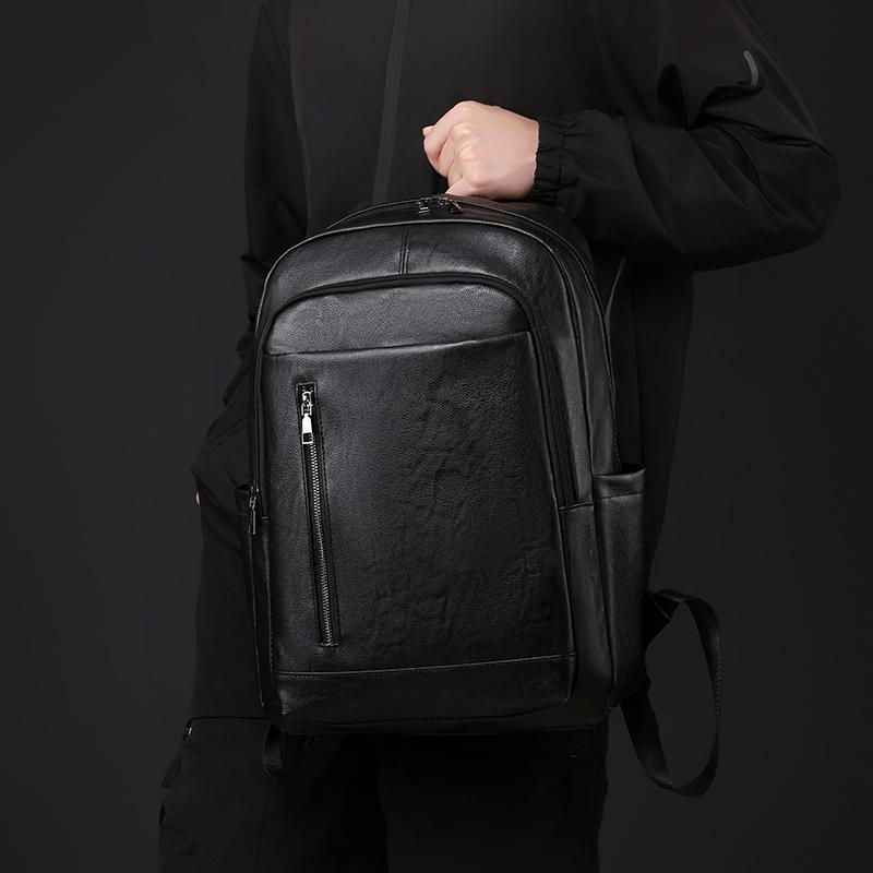 Business PU Backpack Men's Large Capacity Computer Backpack Waterproof Travel Student Schoolbag