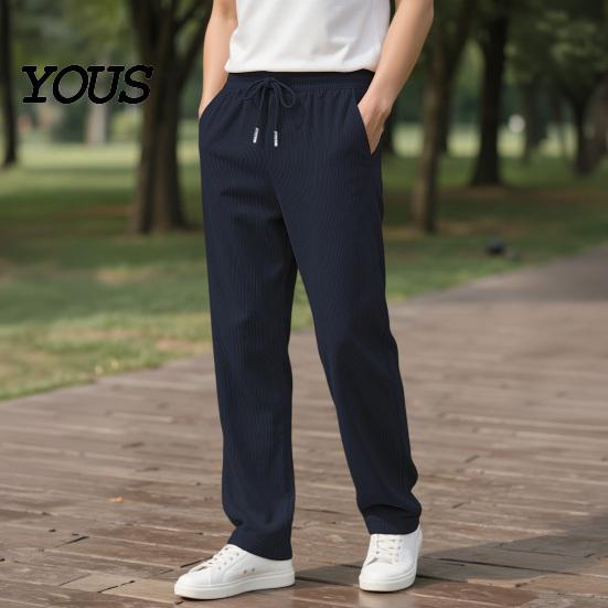 Mens Casual Trousers Men Corduroy Baggy Sweatpants, Drawstring Waist Straight Leg Joggers, Pants Solid Color Athletic for Jogging Gym Workout