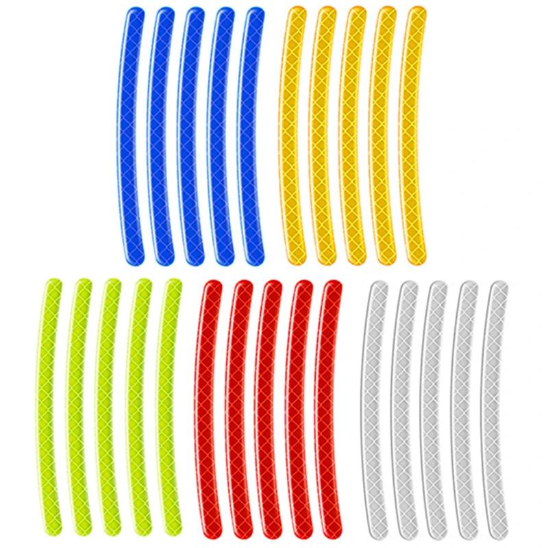 20/100PCs Reflective Wheel Hub Stickers Safety Warning Strips Suitable For Motorcycles And Bicycles Auto Exterior Accessories