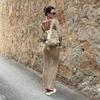 2024 Women's European & American Knitted Beach Dress: Hollow Out, Solid Color, Sexy Backless, Tie-Up, Long Sleeve Maxi Dress & Bikini Cover-Up