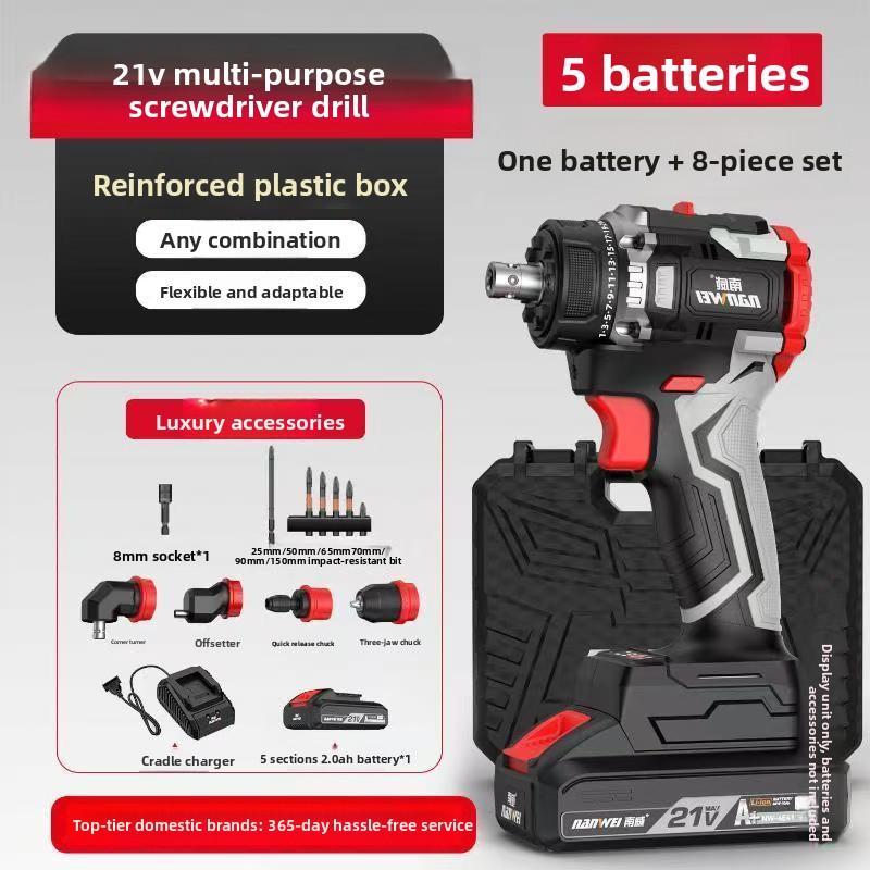 NANWEI 21V 2.0Ah Brushless Lithium-ion Cordless Electric Screwdriver Handheld Universal Electric Screwdriver with 4 Types of Chucks