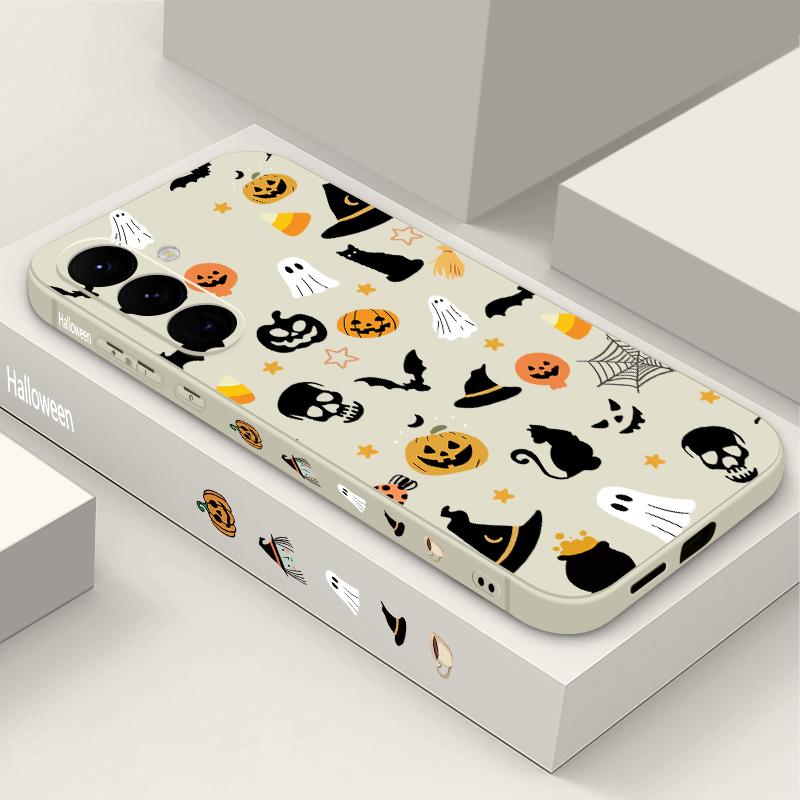 

Ghost Pumpkin Pattern Phone Case For Samsung Galaxy A55 A54 5G A56 S25 A53 A52 A14 A34 A15 A35 S23 S24 Ultra S20 FE S21 S22 Soft TPU Lanyard Cover Samsung Galaxy A52 / A52S белый