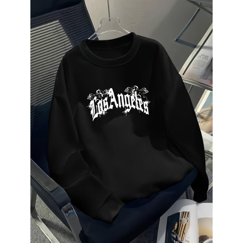 Europäische Größen Jugend Jungen Los Angeles Print Lässiges Herbst Winter Langarm Sweatshirt, Warmes Rundhals Oberteil, Outdoor Bekleidung.