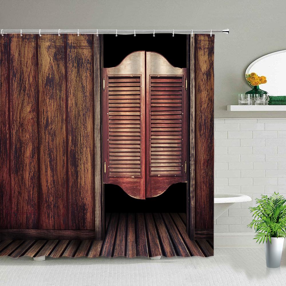 NYMB Tenda Da Doccia Western Cowboy In Legno Rustico, 175x178 Cm, In Poliestere Impermeabile, Con 12 Ganci Inclusi, Decorazione Da Bagno Stile Americano
