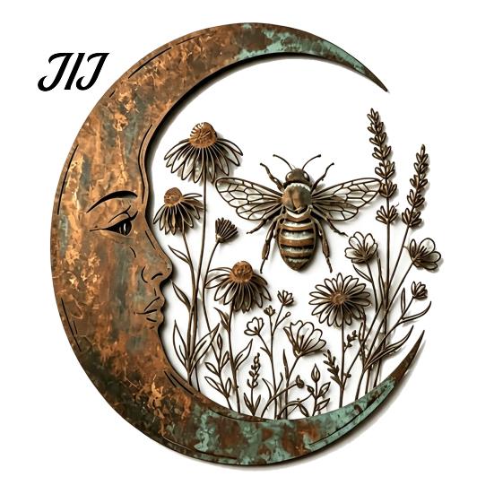 Indoor Outdoor Yard Ornaments Vintage Crescent Moon Wall Art, Fairy Witch Bee Dragonfly Iron Hanging Unique Housewarming Gifts for Her Decor,