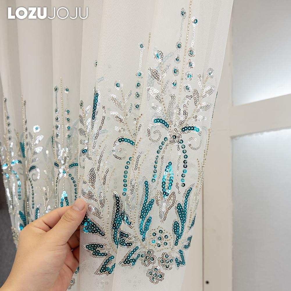 1PC European Transparent Luxury Handmade Pearl Embroidered Sheer Curtains for Living Room Bedroom Home Decor LOZUJOJU