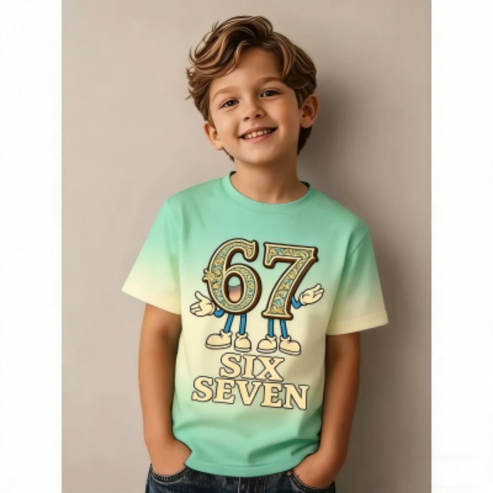 Fun Cartoon 67 Six Seven Multicolored Print Kids T-Shirts Summer Street Short-Sleeve Outdoor Casual Tops for Boy and Girl's Tees Top