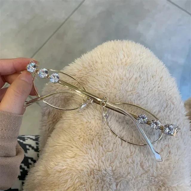 Occhiali da Sole Nuovi Ovali Strass Montature Occhiali Bling Lenti Trasparenti Rotondi Piccoli Donna Uomo Metallo Retro Montatura Diamante Occhiali