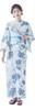 Dita Yukata Set with Heko Obi In Light and White with a Hydrangea Floral Easy To Dress by Yourself On an Free Women's 5-Piece (Heko Obi) Blue, Blue,
