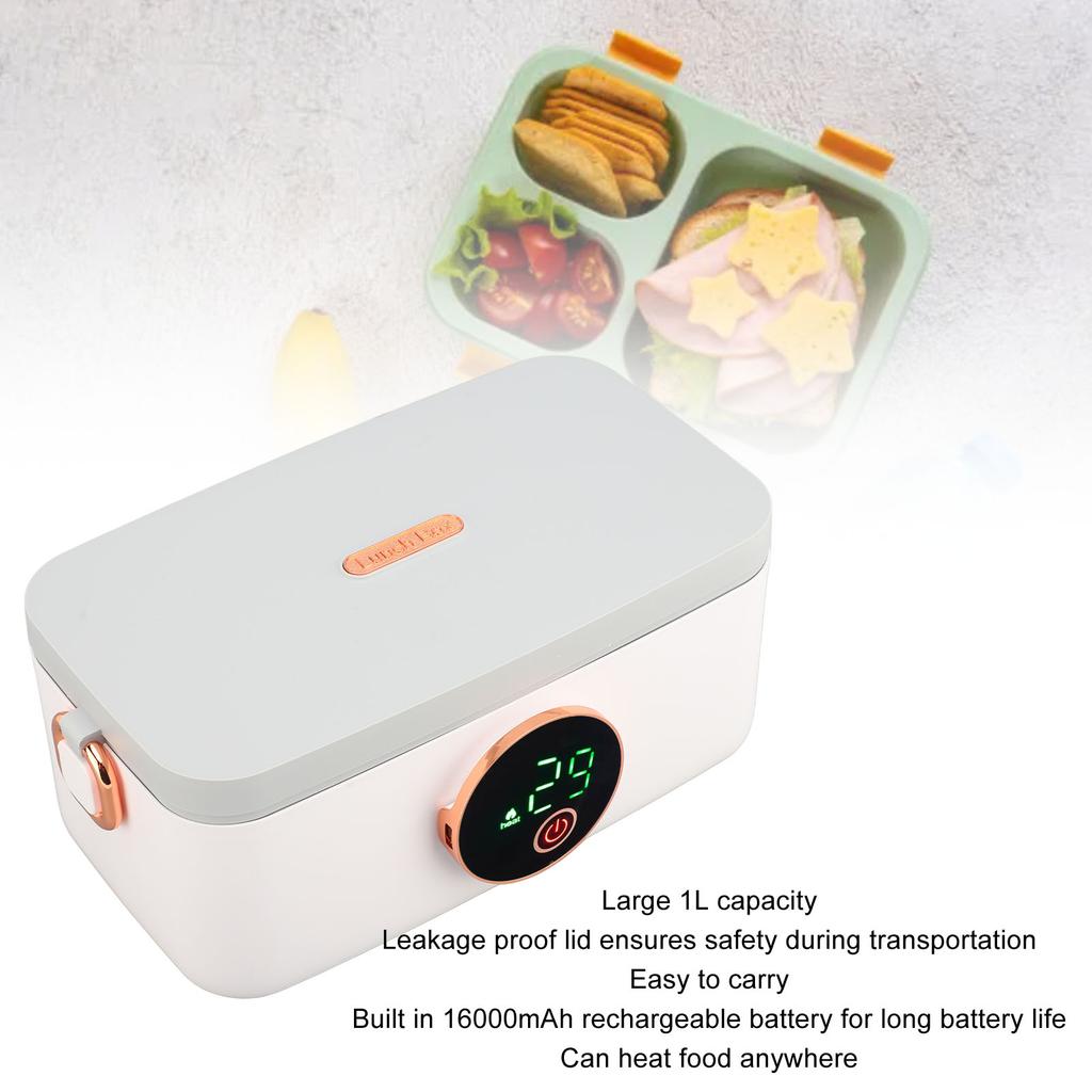 Elektrische Lunchbox 1L Fassungsvermögen USB-wiederaufladbar Tragbar Kabellos Beheizbare Lunchbox für Büro Reisen Auto