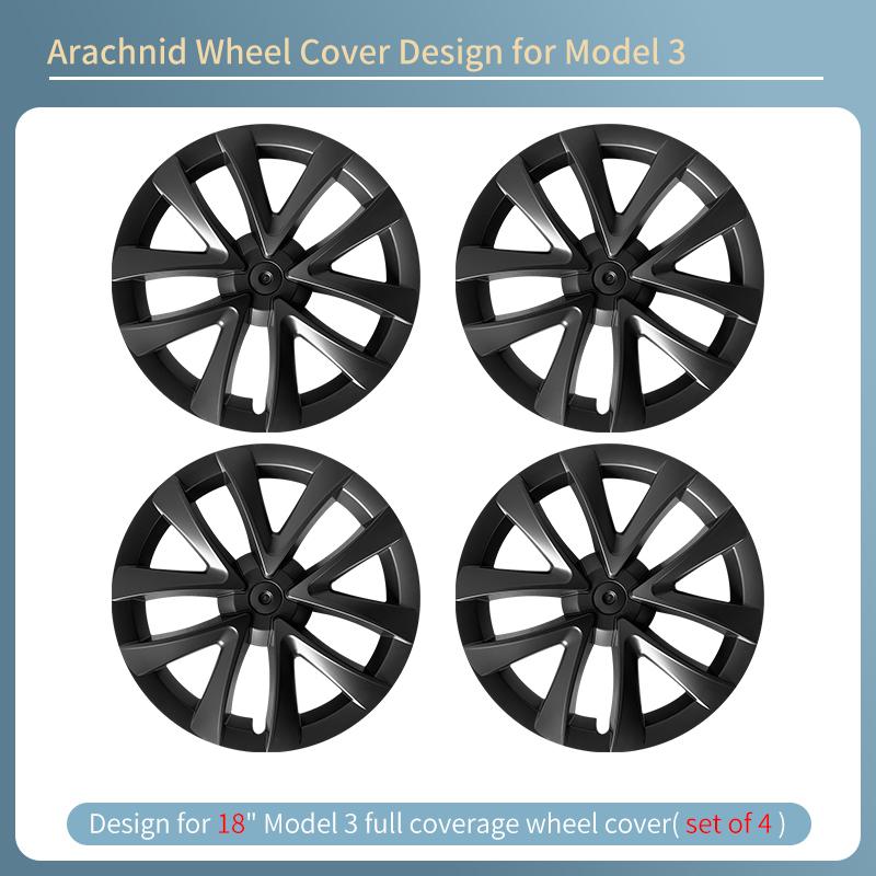 4PCS Hubcaps Design for Tesla Model 3 Full Rim Cover 2023 18 Inch Arachnid Wheel Cover Performance Replacement Car Accessories