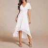 Abito midi elegante da donna in chiffon, a maniche corte, scollo a V, tinta unita, slim, vita media
