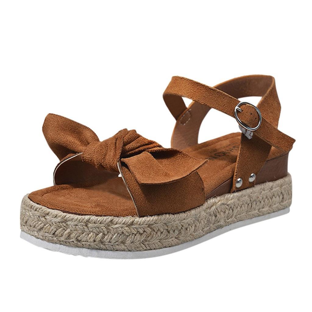 Women's Ladies Fashion Solid Leopard Wedges Bowknot Sandals Casual Shoes