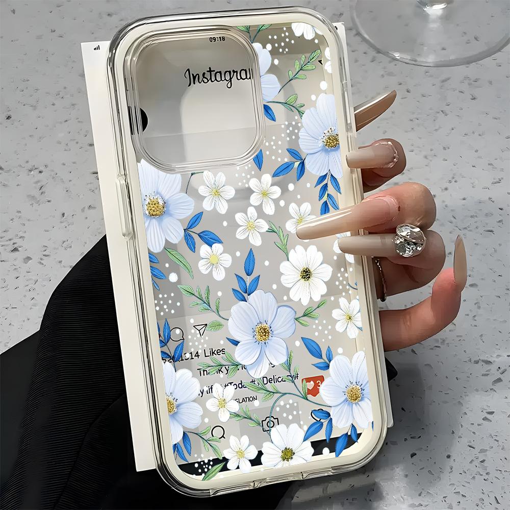 Fresh White Daisy Floral Pattern Clear Phone Case For iPhone 11 12 13 14 15 16 17 Pro Max Plus Air 2 In 1 Candy Color Soft Cover