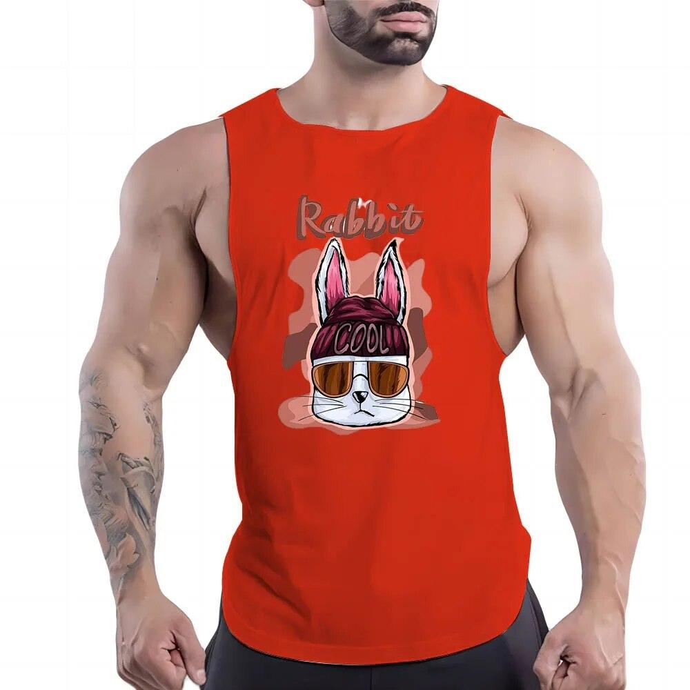 Daily O Collar Breathable Simple Casual Cartoon Animal Print Outdoor Street Style Sleeveless Multi-Color Vest Gym Sports Style