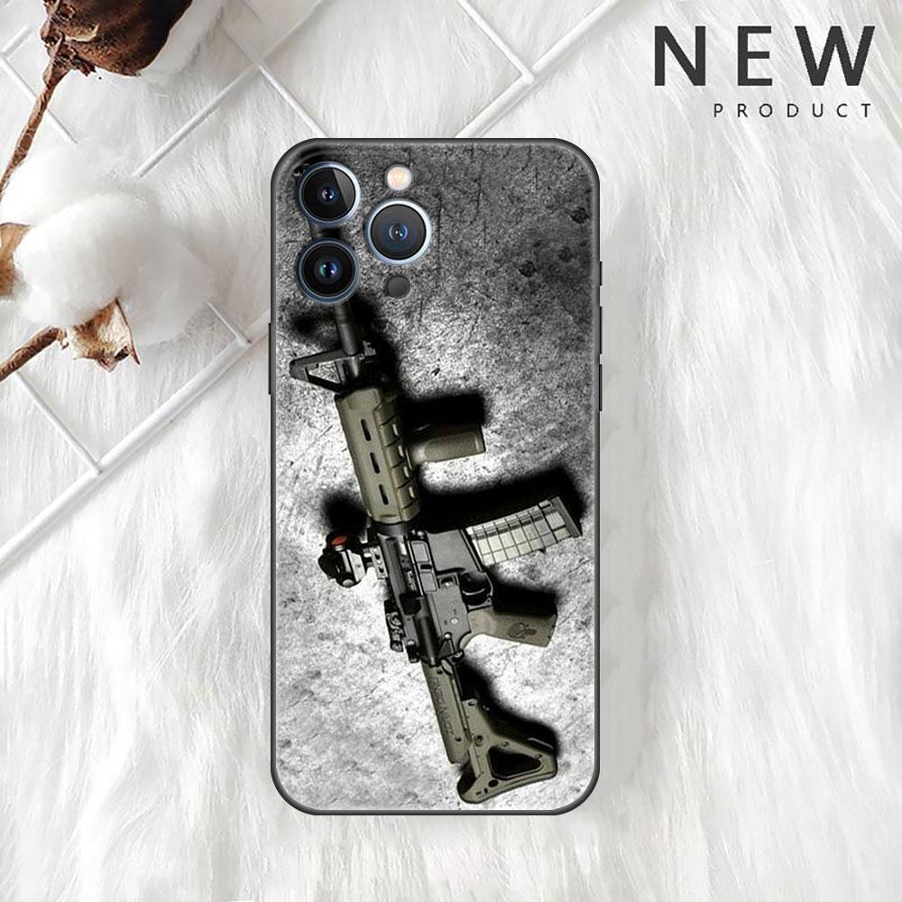 AK47 Handgun Gun Bullets Funda Case para Apple iPhone 14 11 13 12 Pro 7 XR X XS Max 8 Plus 6 6S 14Pro Preto Soft Phone Shell