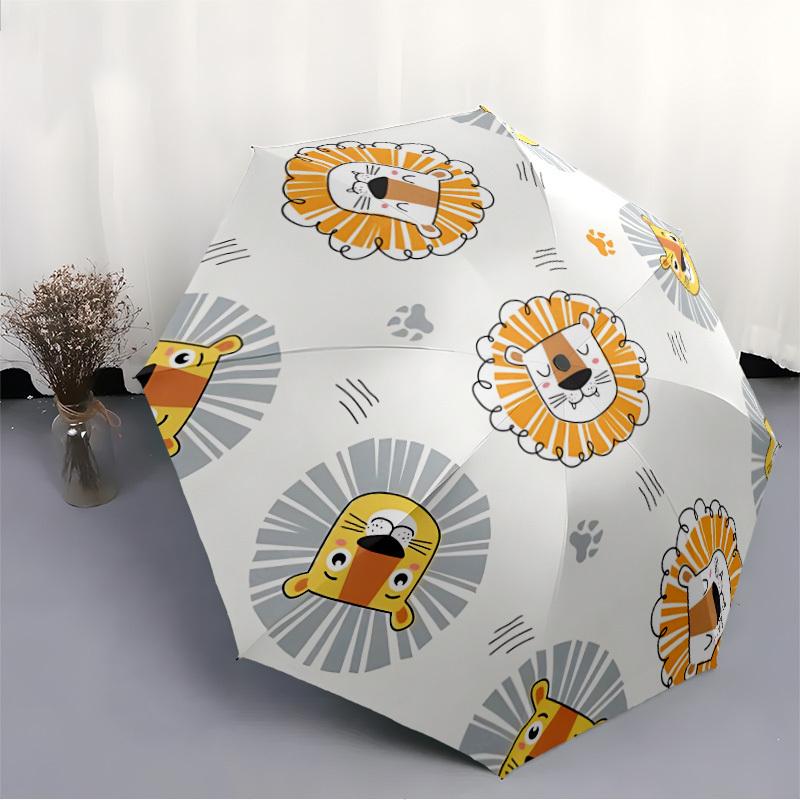 1pc Lion Face Pattern Automatic Folding Umbrella Durable Iron Frame,All Seasons Home Travel Outdoor Multifunctional Umbrella Yy251115119