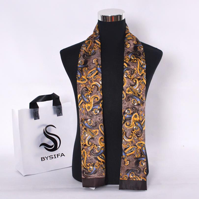 [BYSIFA] Brand Men Silk Scarf Muffler Winter Fashion Accessory 100% Pure Silk Male Plaid Long Scarves Cravat Navy Blue 160*26cm