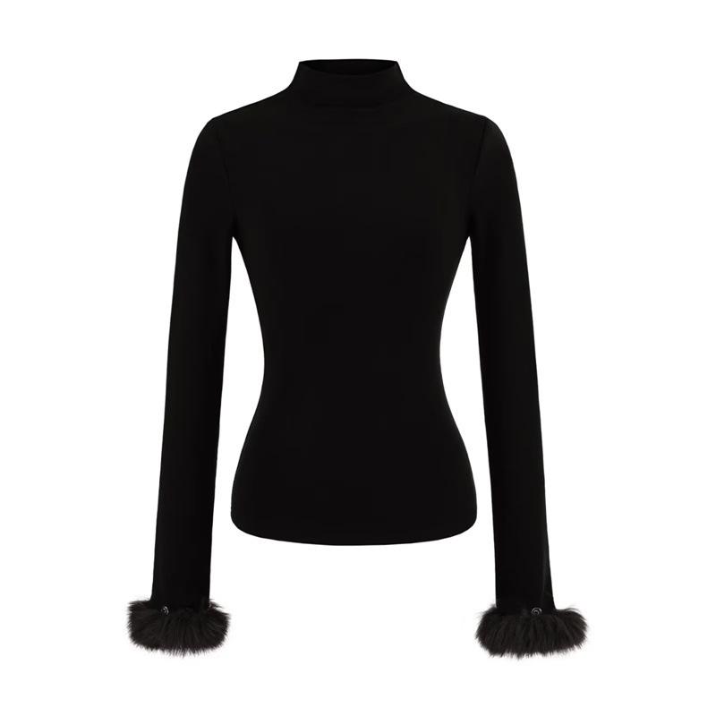 Women's Long-Sleeve Base Layer with Removable Fur Cuffs and Half-High Collar
