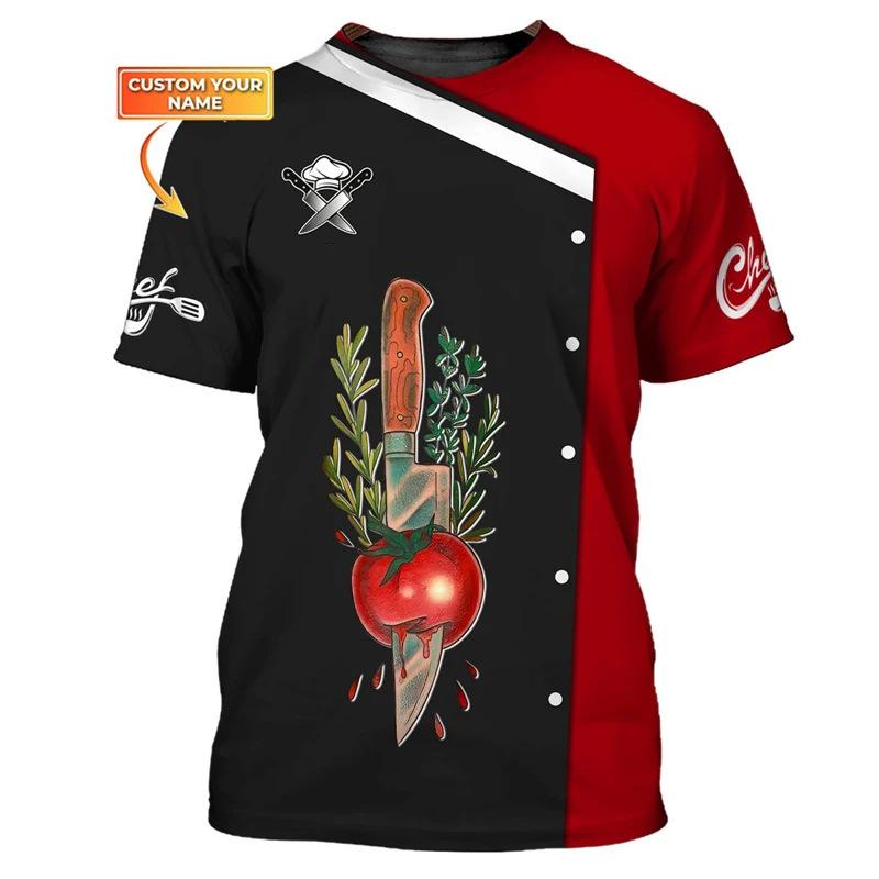 Chef Workwear 3D Printed Cooking Graphic T Shirts Chef Uniform Short Sleeved Harajuku Chef Fashionable Round Neck Top for Men