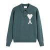 Maglione Unisex in Maglia con Collo a Polo Multicolore con Ricamo a Cuore e A Pullover Casual con Bottoni per Uomo Donna