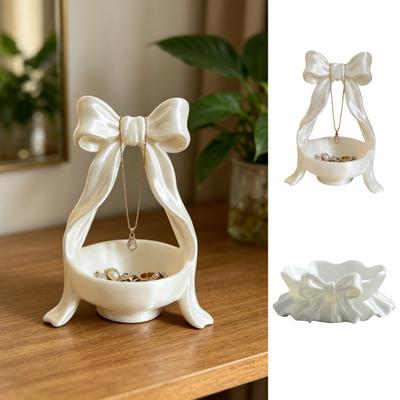 Cute Bow Jewelry Tray 3D Printed Ruffle Bow Trinket Dish Small Decorative Ring Holder for Earrings Necklaces Bracelet Watch Keys
