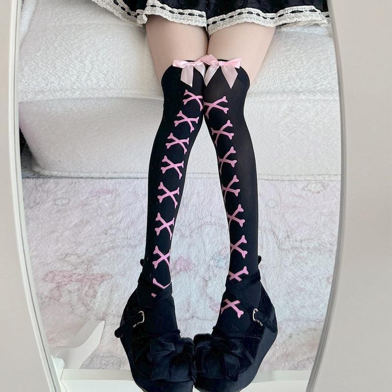 Außenhandel Vier Jahreszeiten Lolita Schleife Strümpfe Rosa Knochen Halloween Kniestrümpfe Grenzüberschreitend Süßes Mädchen