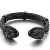 Gotisch Goldfarbe Edelstahl Wolf Löwenkopf Offener Armreif Manschettenarmband für Mann Herren Männlich am Handgelenk Schmuck Zubehör