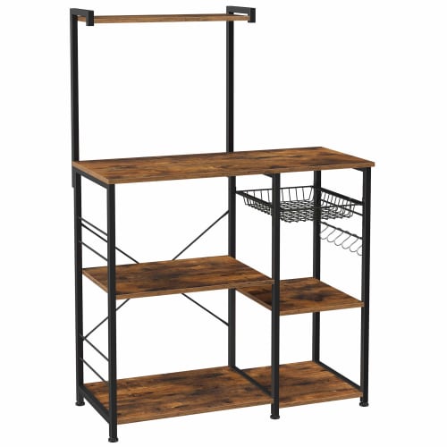 VASAGLE Range Board, Kitchen Rack with Sliding Shelf, Fits Large Microwaves, Kitchen Cart, Dish Rack, Kitchen Storage, Includes 6 S-Shaped Racks, 132c