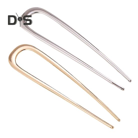 U-Shaped Hair Fork Elegant Golden Silver-color Alloy Anti-slip Long Thick Hair Updo Bun French Hair Pin Stick Women Girls Hair Accessories