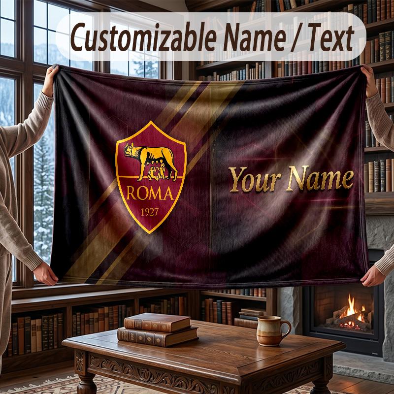 Custom Name Flannel Throw Blanket AS Roma FC Pattern Warm Home Decoration