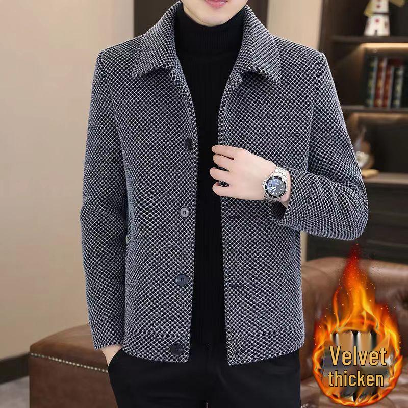 Men's Trendy Golden Sable Velvet Woolen Jacket - High-End Casual Autumn/Winter Short Coat