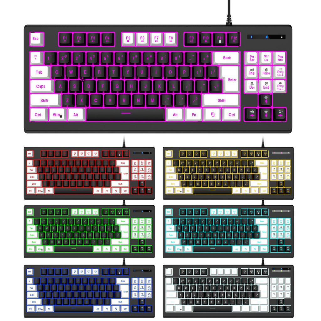 G69 USB Wired Gaming Keyboard 87 Keys Mechanical Feeling Gamer Keyboard Glowing Keyboard for Computer Laptop FDS