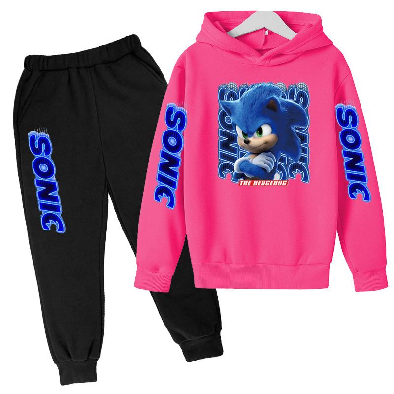 Children's Sportswear Set-Sony Cartoon Animation Printed Hooded Jacket+trousers Comfortable Fit Suitable Boys Girls Aged3to13