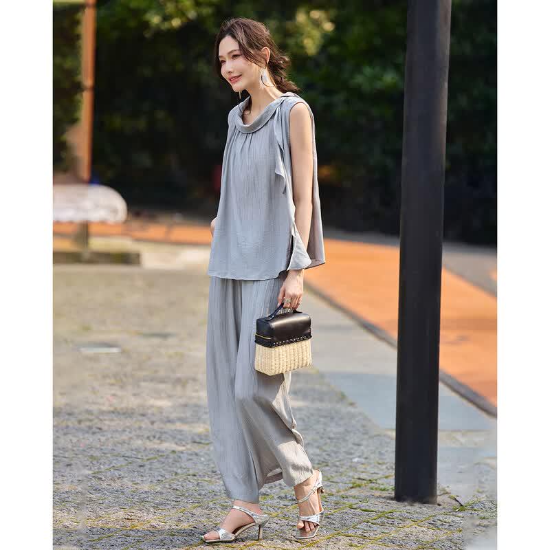 TERRE BLEUE Women s Summer Breathable Ice-Feel Sleeveless Top & Casual Pants Set M