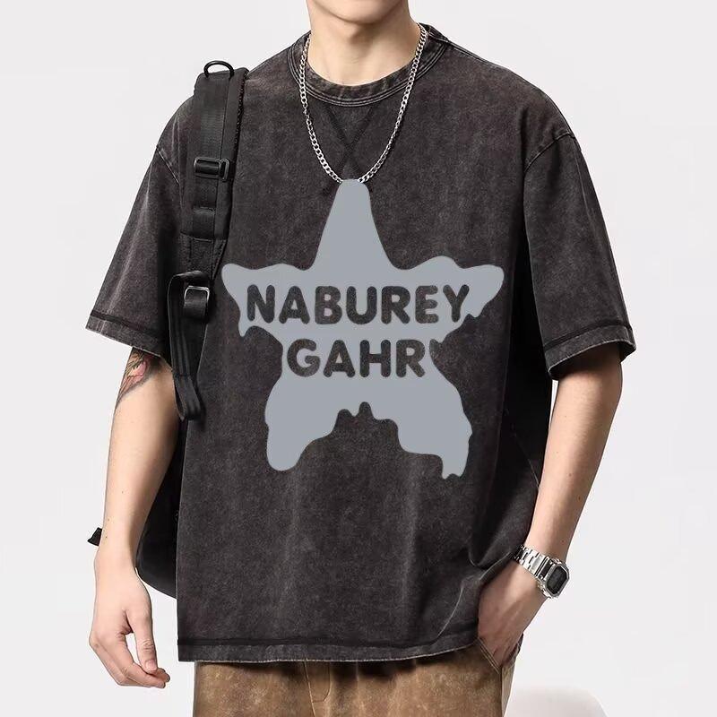 

Стиранная Делать Старая Футболка с Коротким Рукавом Мужская Мода Лето Свободная Рукав Пять Минут Новый Тренд Инс Простые Топы с Принтом 5XL серый