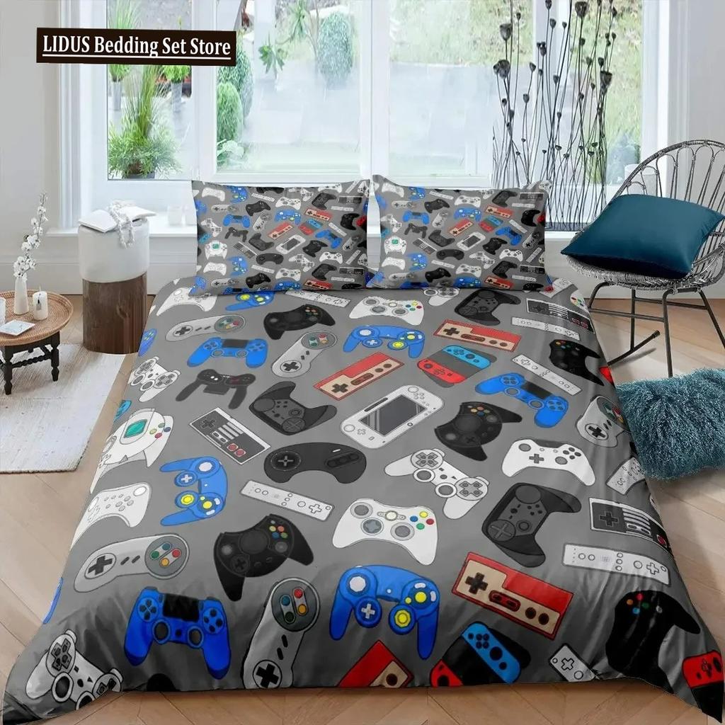 Gaming Duvet Cover Set Gamer Room Decor For Boys Teen Video Games Twin Bedding Set Microfiber Gamepad Let's Play Quilt Cover