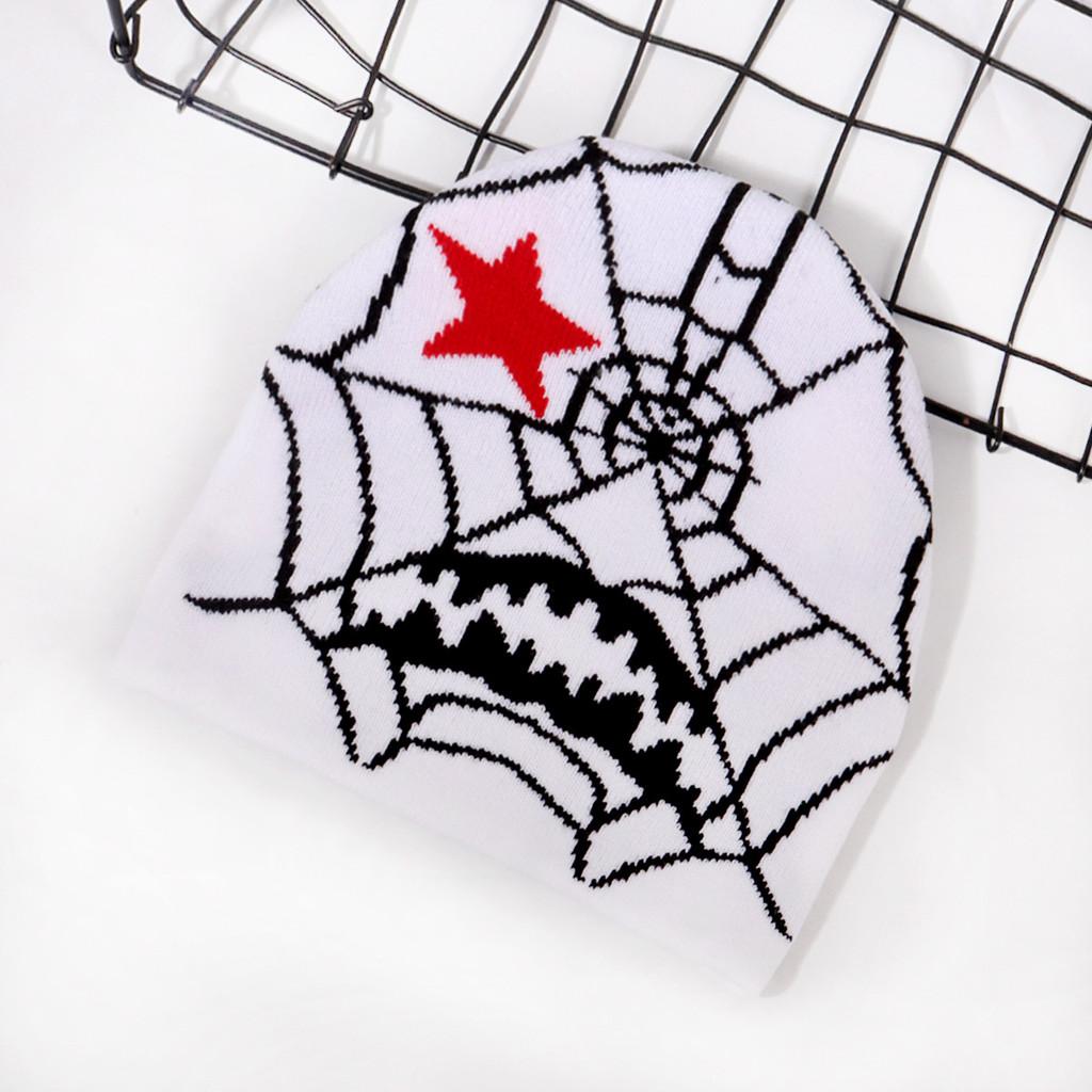 Knit Hat With Spider Web Pattern For Streetwear And Winter Warmth
