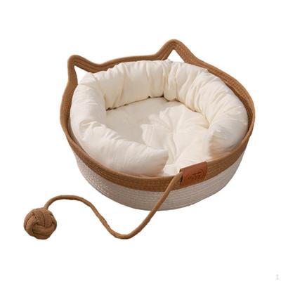 Cat Bed Summer Woven Kennel with Cushion Round Furniture Sleeping Nest Scratcher Lounge for