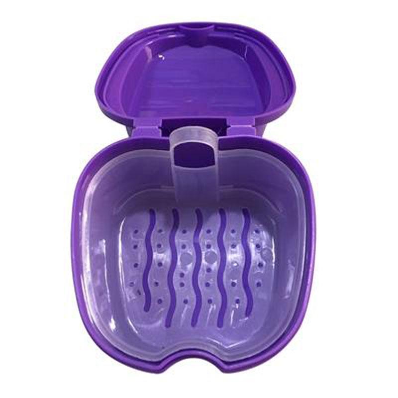 Apple Shape Denture Bath Box Case Dental False Teeth Storage Box With Hanging Net Container