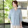 Blouse en mousseline bleu clair pour femme Élégante Brodé Col en V Manches courtes Décontracté Bureau Top
