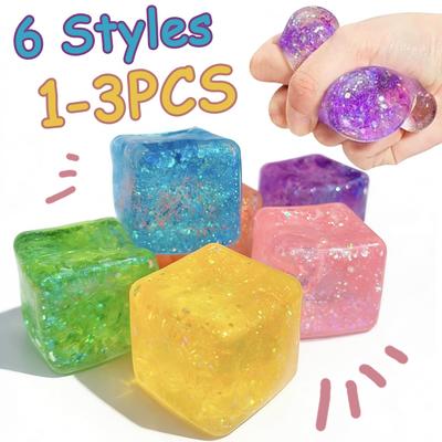 1/2/3P Maltose Cube Stress Squishy Toy Decompression Vent Ice Cube Anti Stress Slow Rebound Polar Light Colorful Squeeze Tpr Toy