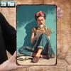 1pc Woman Reading Metal Tin Sign 8x12 Inch Vintage Wall Art Flat Decor