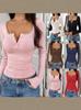 2025 European V-Neck Lace Button Slim Fit Long Sleeve Women's Top - Autumn/Winter Fashion