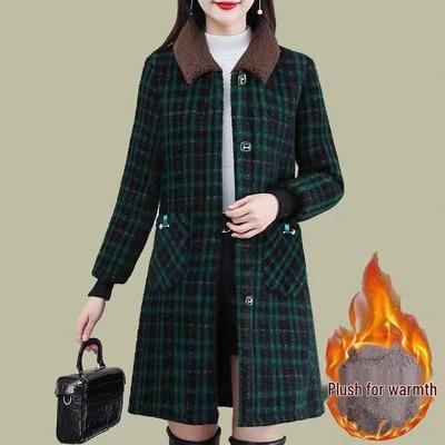 Elegant Autumn/Winter Plaid Women's Wool & Mink Velvet Coat